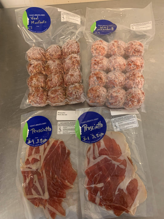 Veal meatballs & prosciutto - 2 packs each