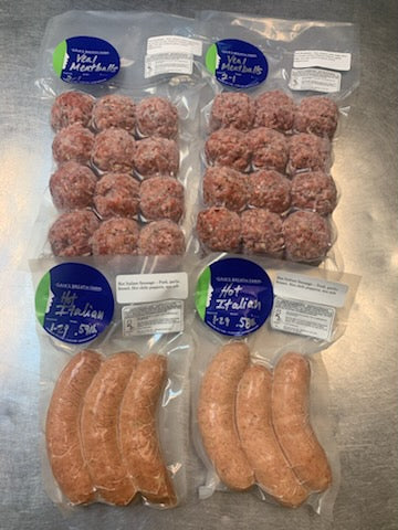 Hot Italian dinner - 2 packs of hot Italian sausage & 2 packs of veal meatballs